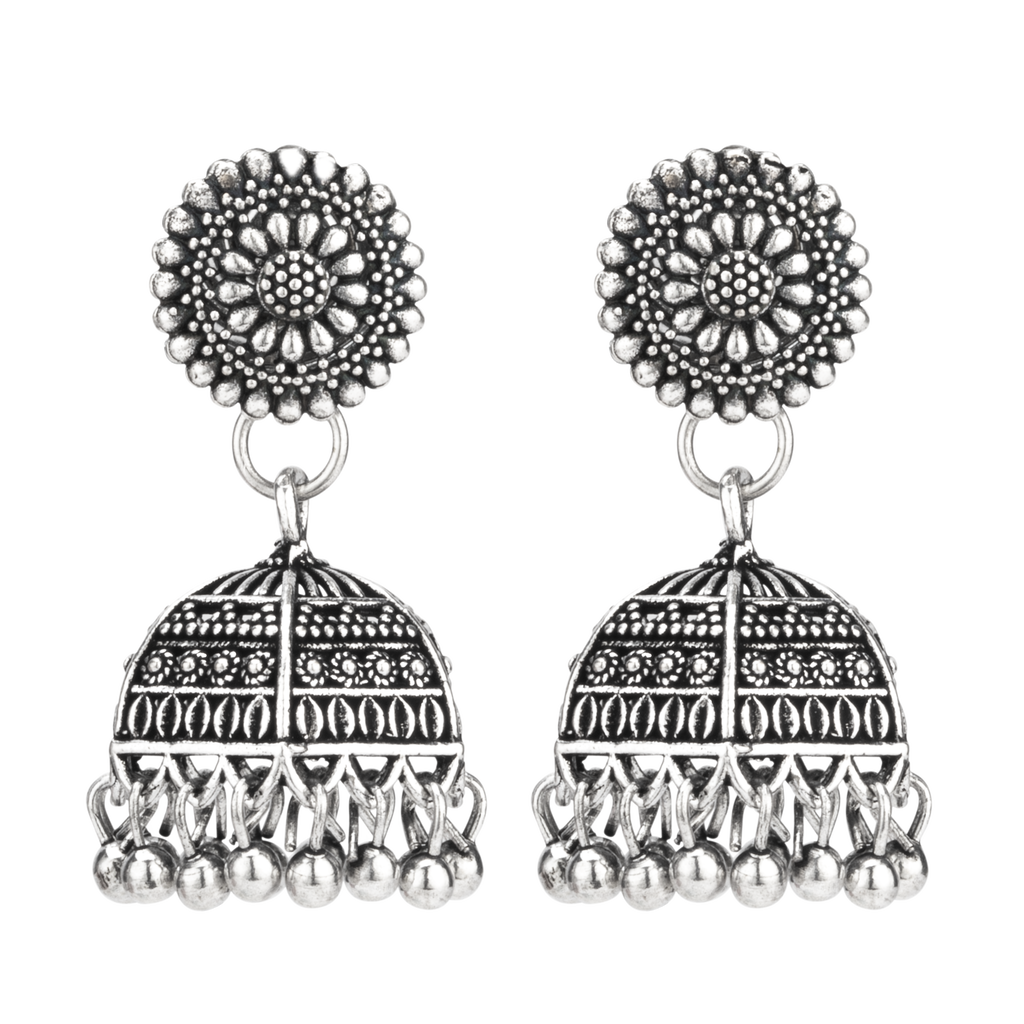 Dusk Silver Oxidised Jhumka Earrings