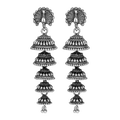 Peacock Multi-Tier Oxidised Silver Jhumka Earrings