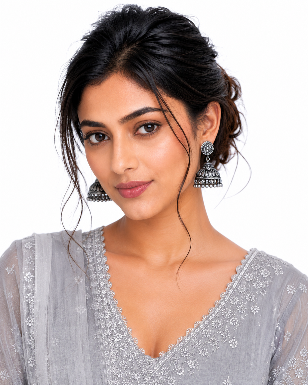 Dusk Silver Oxidised Jhumka Earrings
