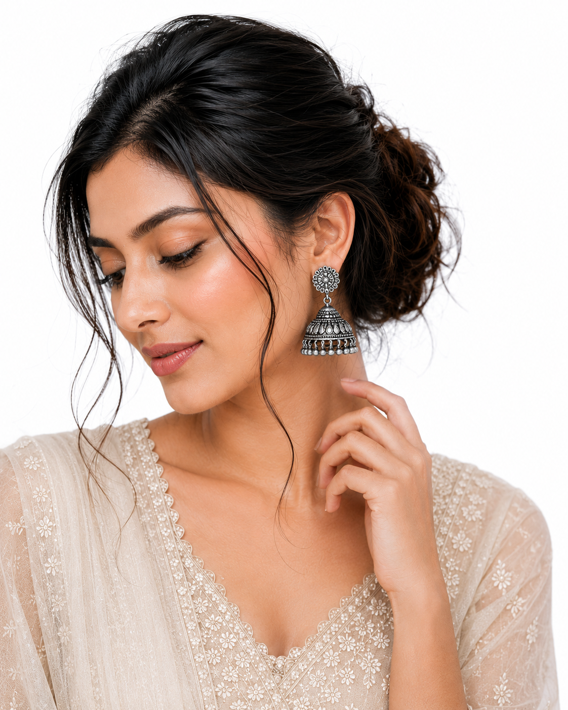 Dusk Silver Oxidised Jhumka Earrings