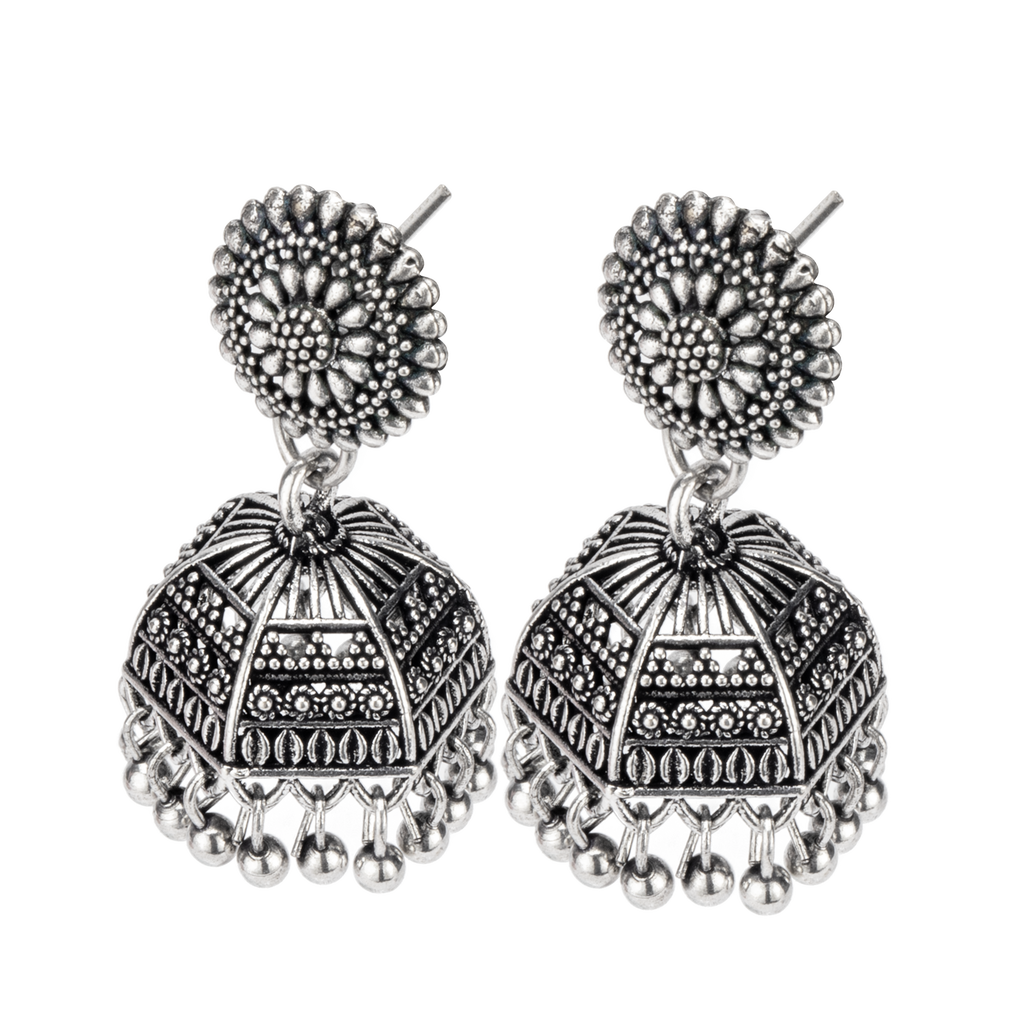 Dusk Silver Oxidised Jhumka Earrings
