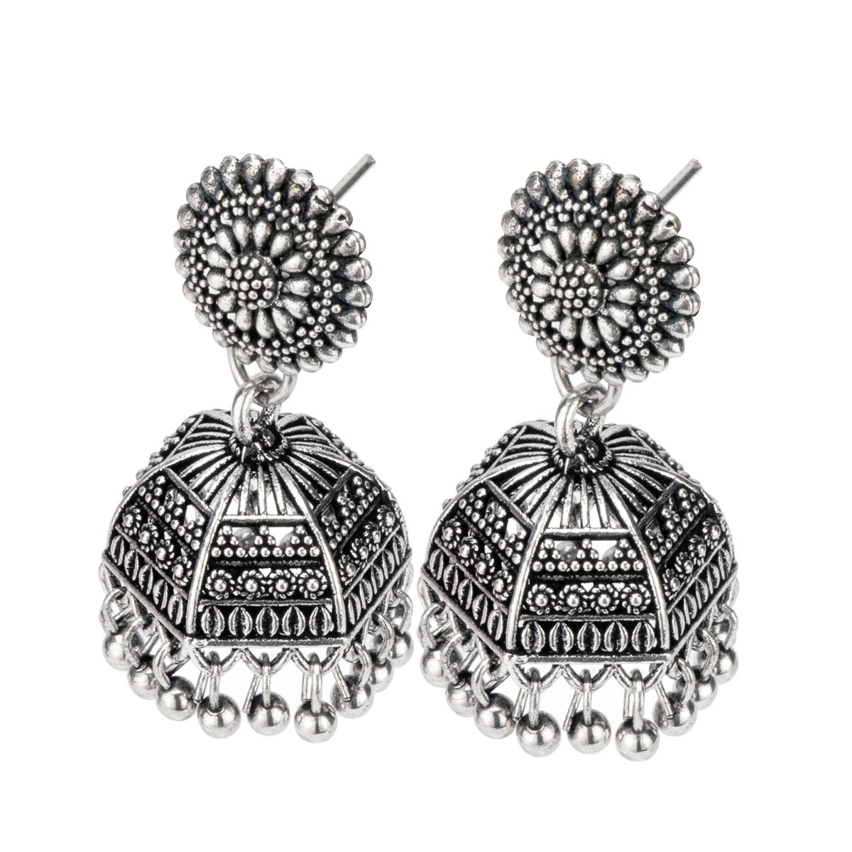 Dusk Silver Oxidised Jhumka Earrings