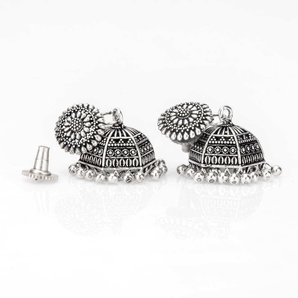 Dusk Silver Oxidised Jhumka Earrings