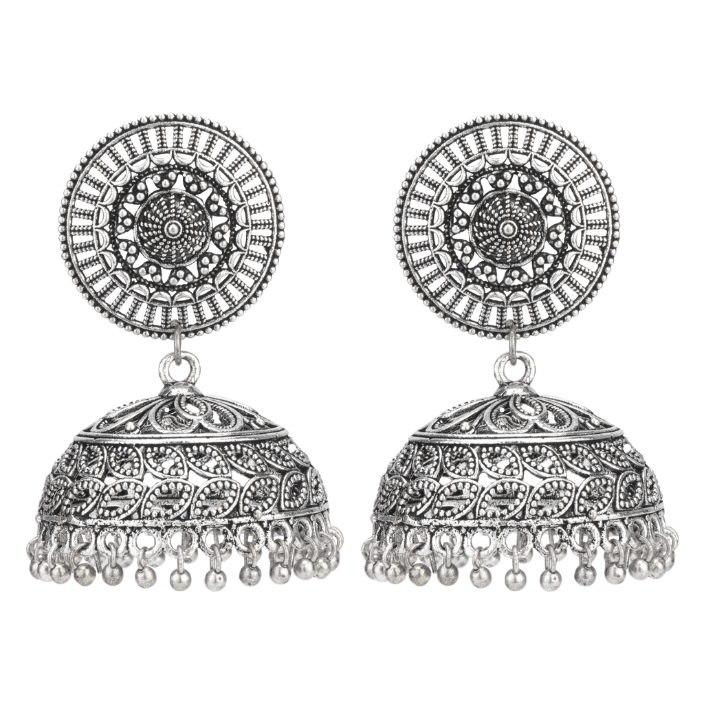 Sage Silver Oxidised Jhumka Earrings