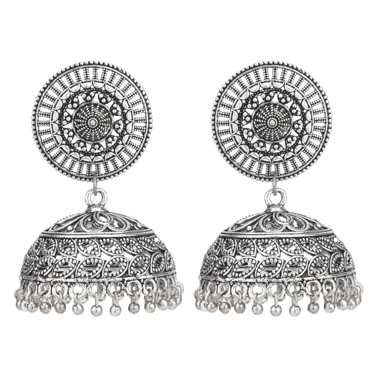 Sage Silver Oxidised Jhumka Earrings