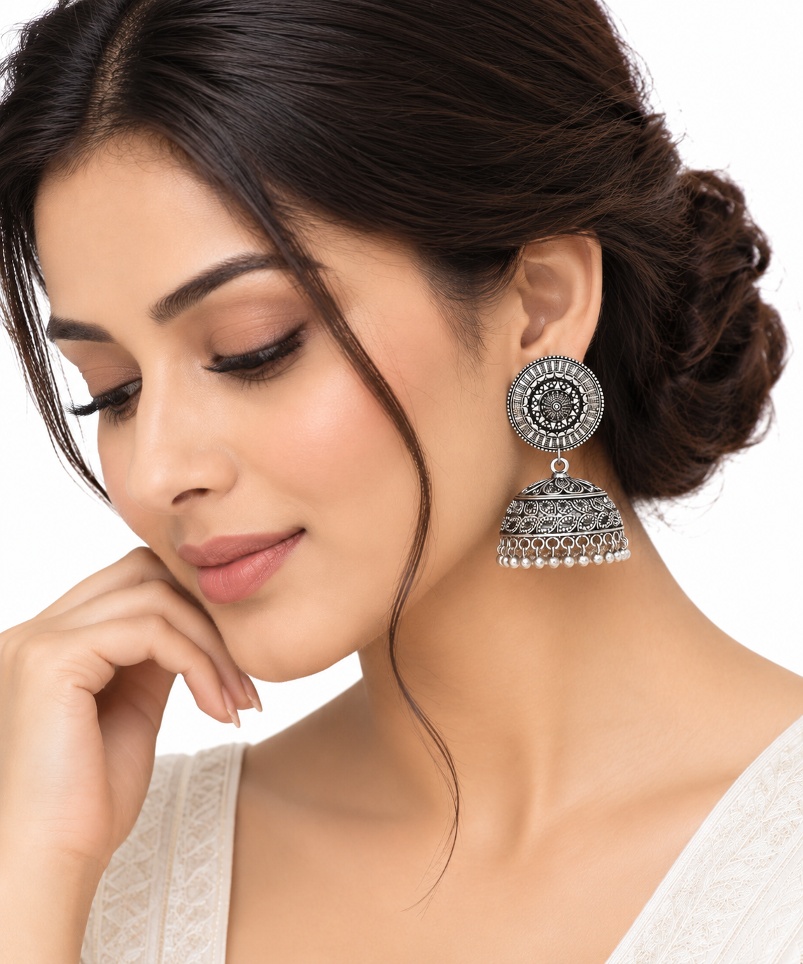 Sage Silver Oxidised Jhumka Earrings