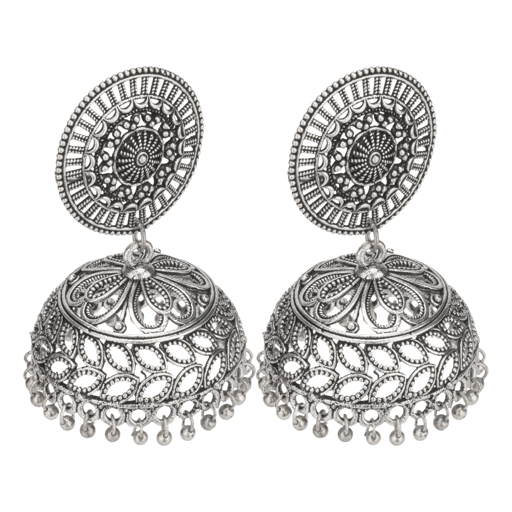 Sage Silver Oxidised Jhumka Earrings