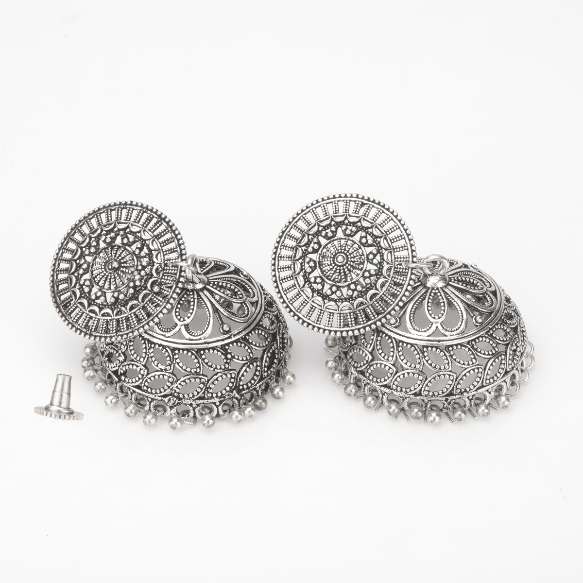 Sage Silver Oxidised Jhumka Earrings