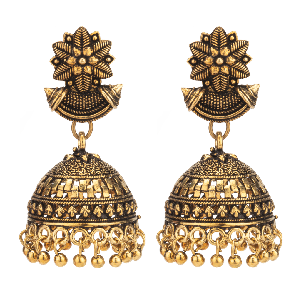 Ember Antique Gold Oxidised Jhumka Earrings