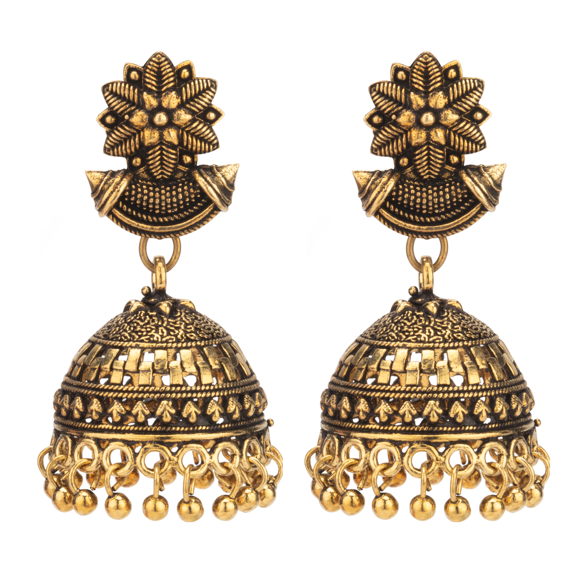 Ember Antique Gold Oxidised Jhumka Earrings