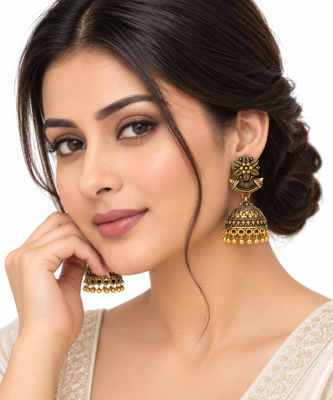 Ember Antique Gold Oxidised Jhumka Earrings