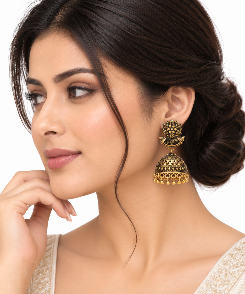 Ember Antique Gold Oxidised Jhumka Earrings