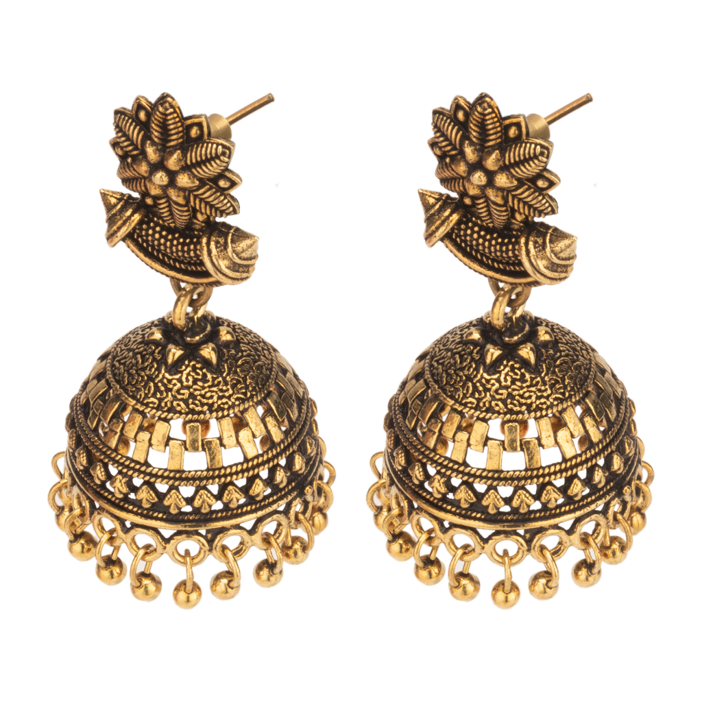 Ember Antique Gold Oxidised Jhumka Earrings