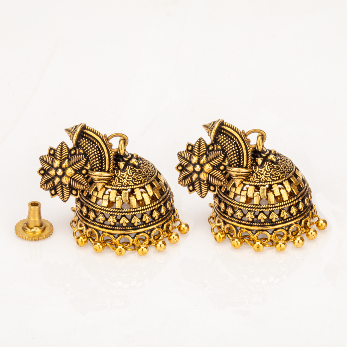 Ember Antique Gold Oxidised Jhumka Earrings