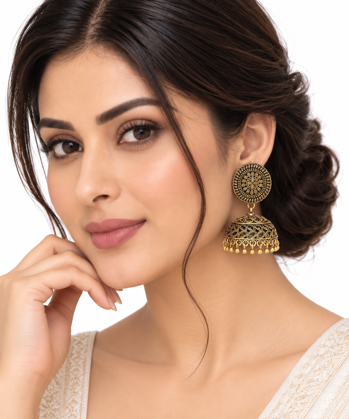 Aura Antique Gold Oxidised Jhumka Earrings