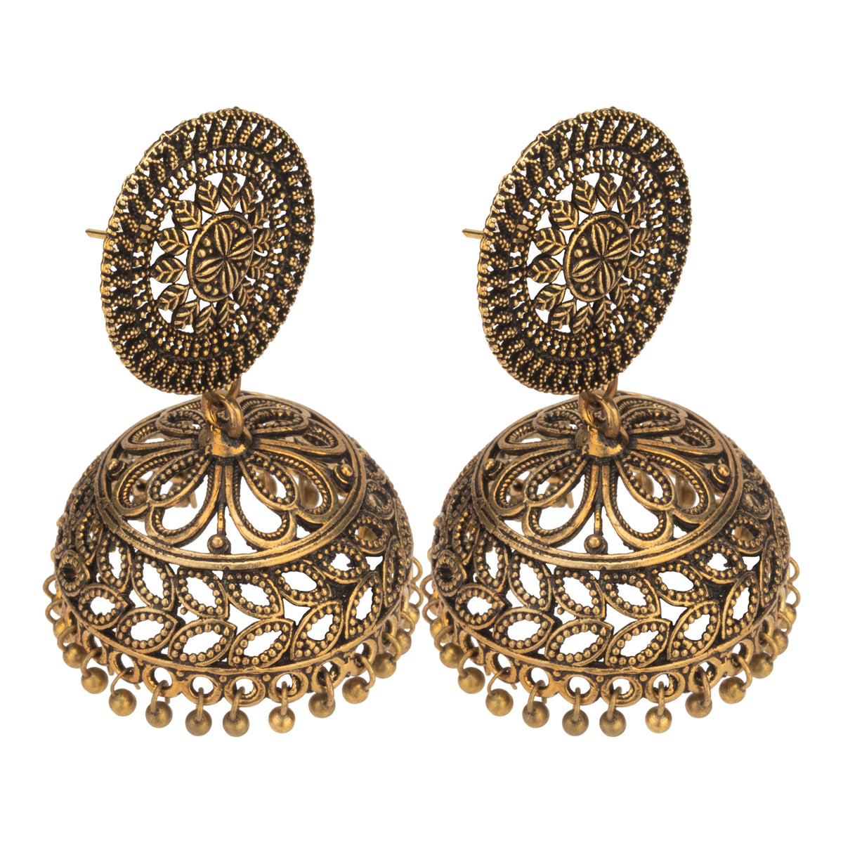 Aura Antique Gold Oxidised Jhumka Earrings
