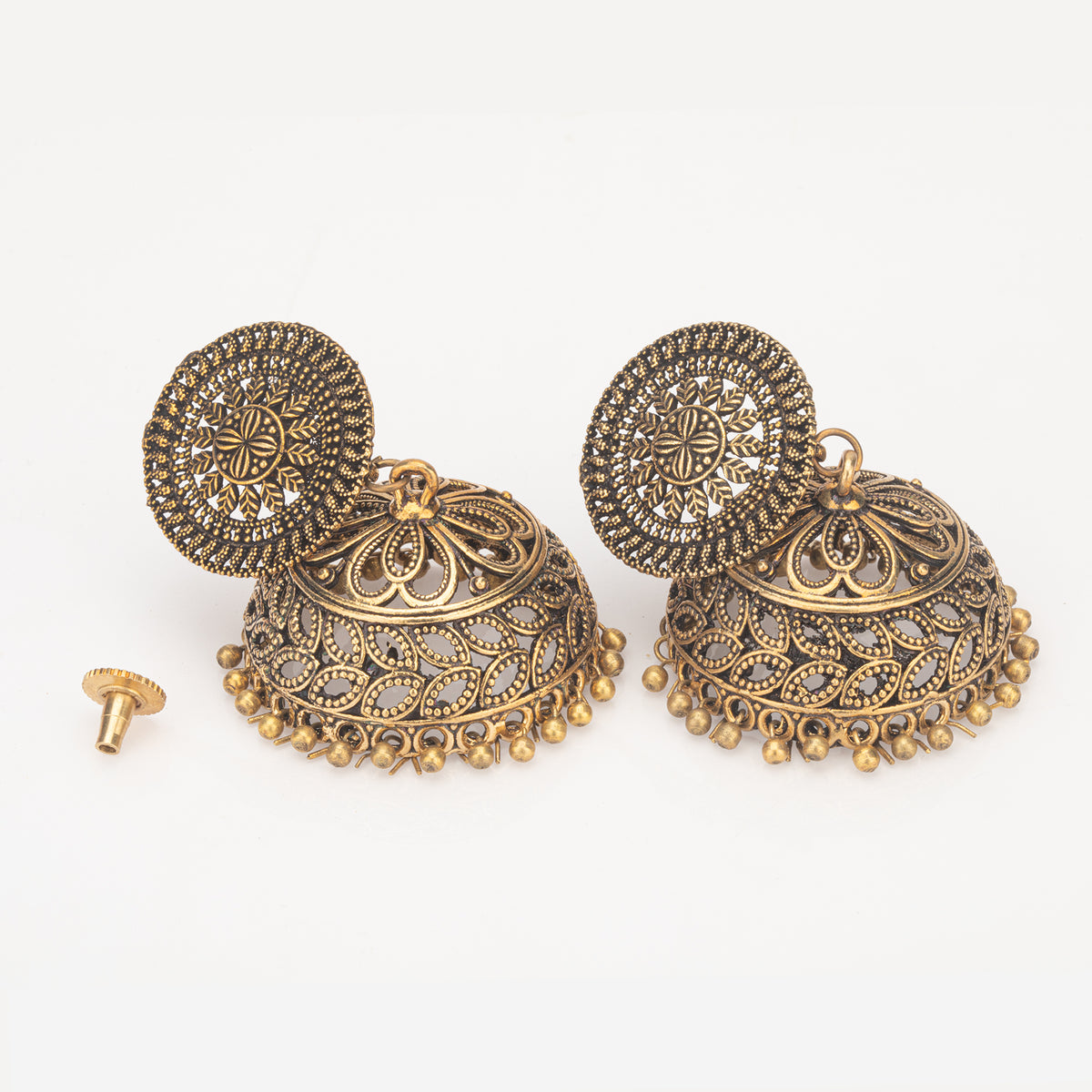 Aura Antique Gold Oxidised Jhumka Earrings