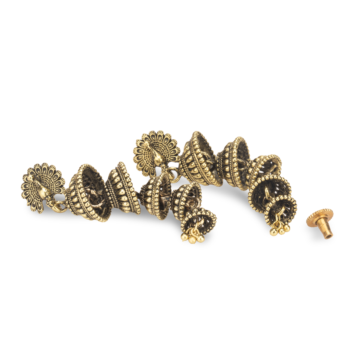 Regal Antique Gold Five-Tier Jhumka Earrings