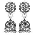 Aura Silver Oxidised Floral Jhumka Earrings