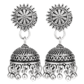 Aarohi Silver Oxidised Layered Jhumka Earrings