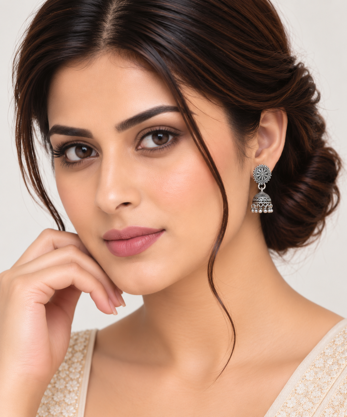 Aarohi Silver Oxidised Layered Jhumka Earrings