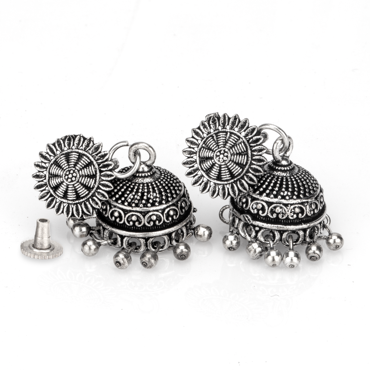 Aarohi Silver Oxidised Layered Jhumka Earrings