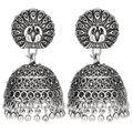 Peacock Oxidised Silver Jhumka Earrings – Traditional Statement Jewellery